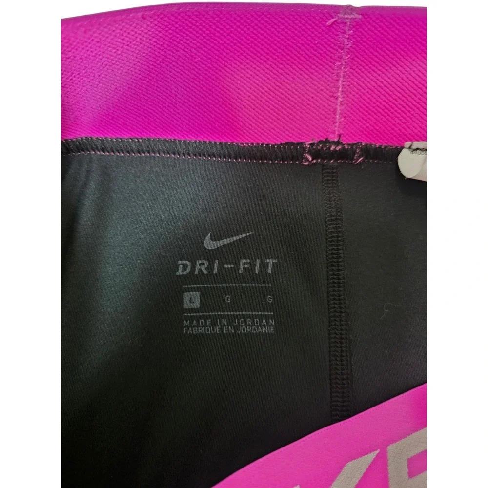 Nike Dri-FIT Womens L Compression Shorts Black Pink Logo Waistband Athletic